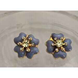 Vintage CHRIS CROUCH￼ MOANS COUTURE POURED GLASS RHINESTONE FLOWER CLIP EARRINGS
